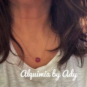 Watermelon tourmaline 14k gold plated gem short necklace